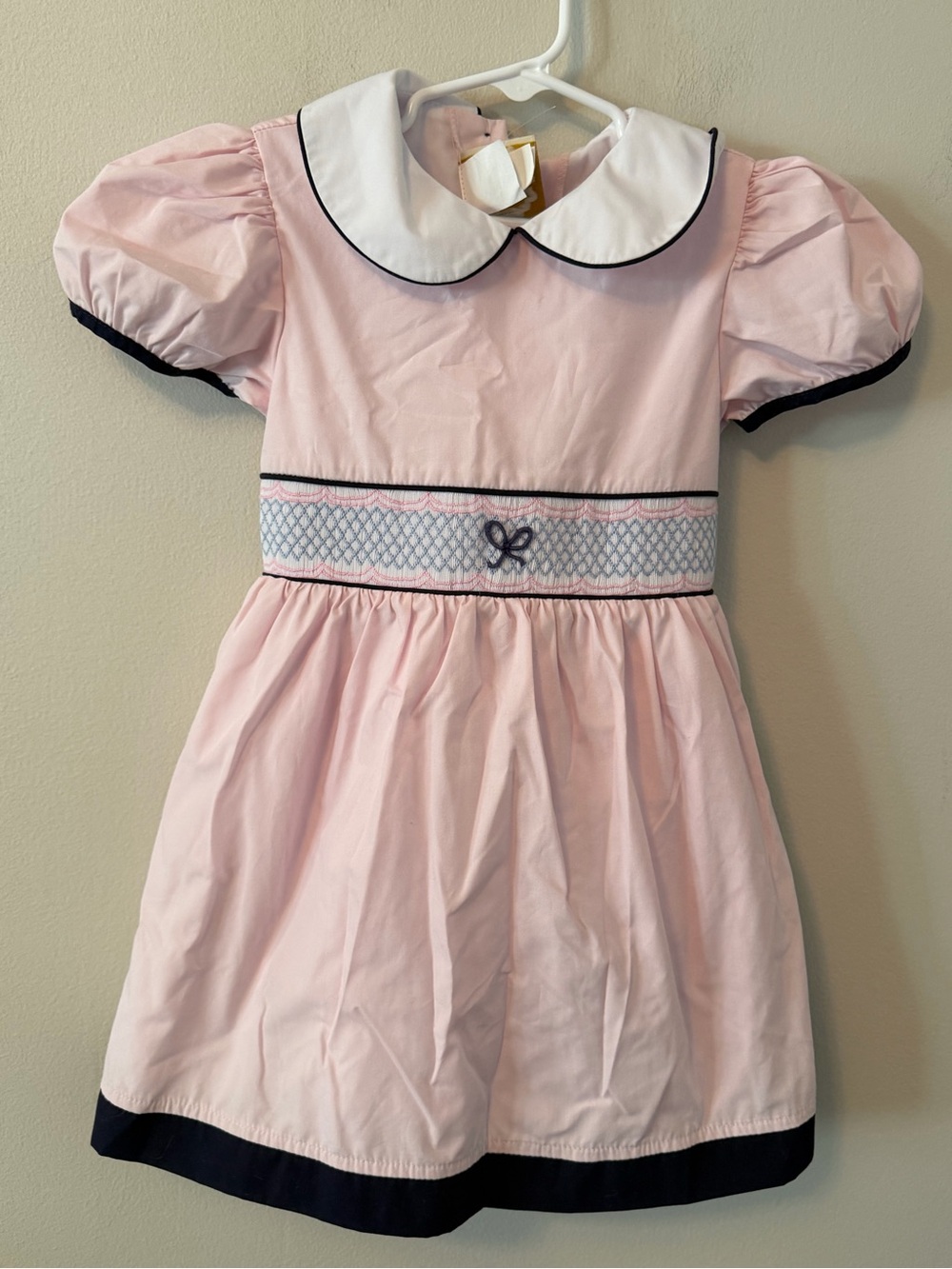 The Beaufort Bonnet Company Pink Smocked Dress with Navy Trim
